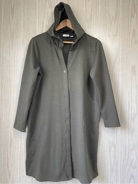 Pure Jill Hooded Jacket Sweater Medium Green Duster Cardigan Button